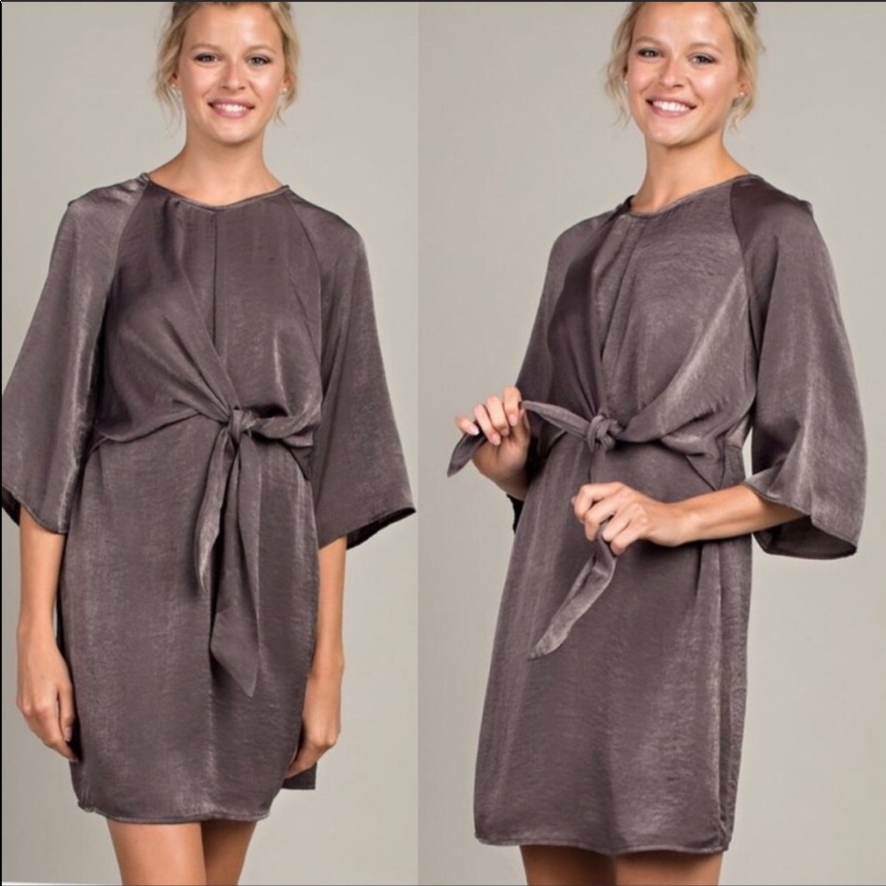 🆕 Silk Brown Copper Tie Front Dress